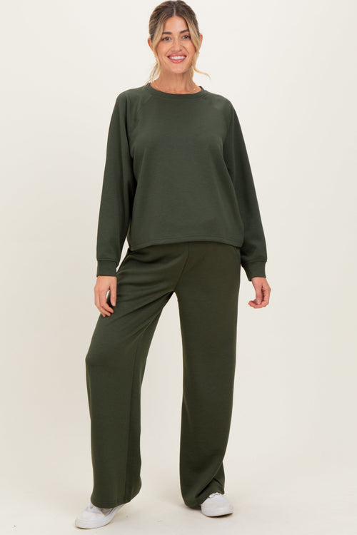 Olive Crewneck Pullover Pant Maternity Set
