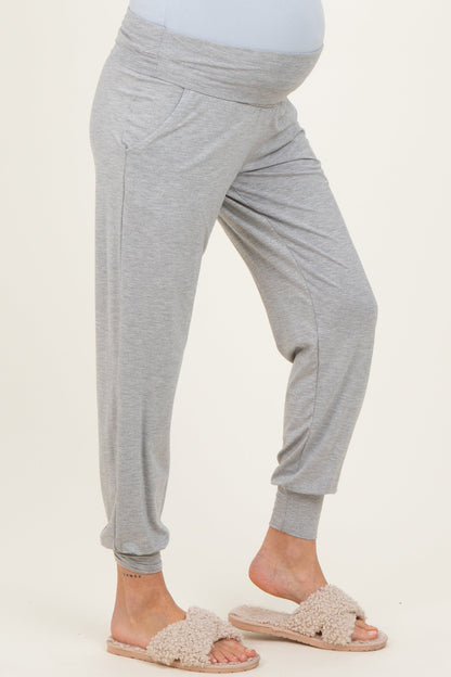 Heather Grey Maternity Band Jogger Pants