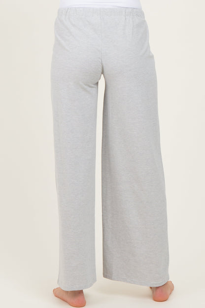 Heather Grey Striped Front Tie Maternity Lounge Pants
