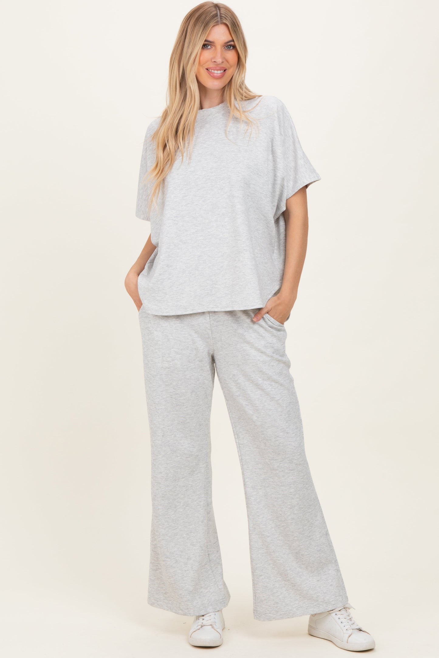 Heather Grey Curved Hem Tee Pants Maternity Lounge Set