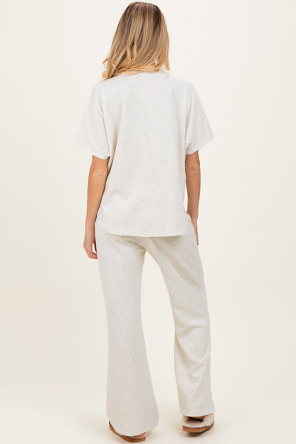 Cream Curved Hem Tee Pants Maternity Lounge Set