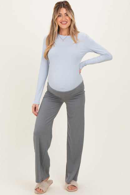 Grey Wide Leg Fold Over Maternity Lounge Pants