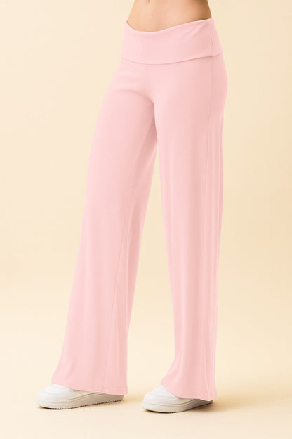 Light Pink Wide Leg Fold Over Maternity Lounge Pants