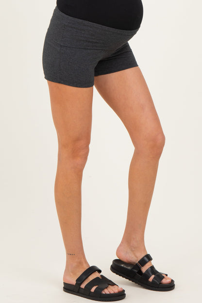 Charcoal Foldover Waistband Maternity Shorts