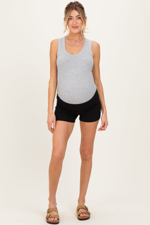 Black Foldover Waistband Maternity Shorts