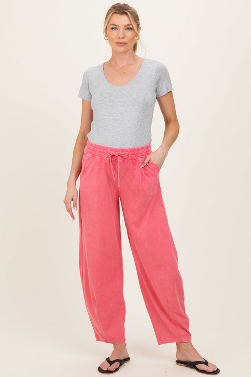 Strawberry Mineral Wash Barrel Leg Maternity Lounge Pants