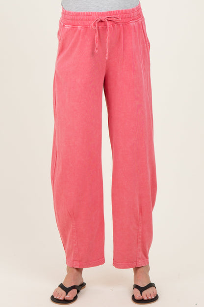 Strawberry Mineral Wash Barrel Leg Maternity Lounge Pants