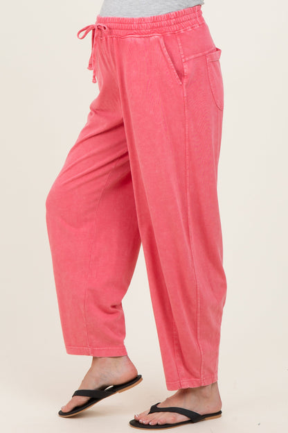 Strawberry Mineral Wash Barrel Leg Maternity Lounge Pants
