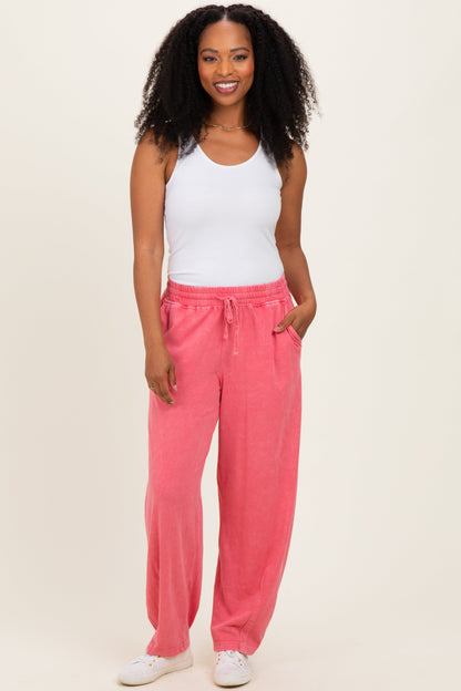Strawberry Mineral Wash Barrel Leg Maternity Lounge Pants