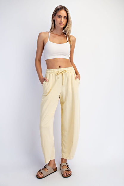 Yellow Mineral Wash Barrel Leg Maternity Lounge Pants