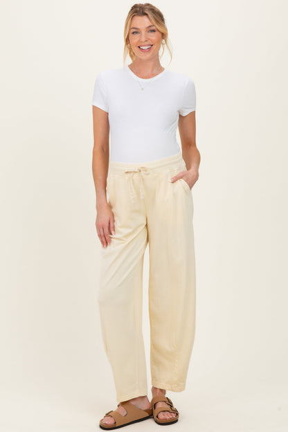 Yellow Mineral Wash Barrel Leg Maternity Lounge Pants