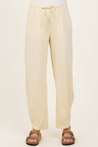 Yellow Mineral Wash Barrel Leg Maternity Lounge Pants