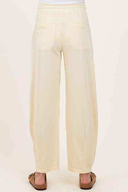 Yellow Mineral Wash Barrel Leg Maternity Lounge Pants