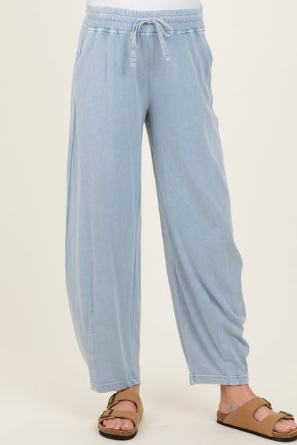 Light Blue Mineral Wash Barrel Leg Maternity Lounge Pants