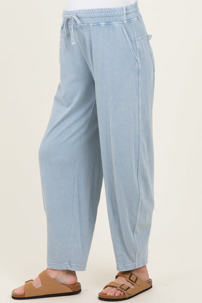 Light Blue Mineral Wash Barrel Leg Maternity Lounge Pants