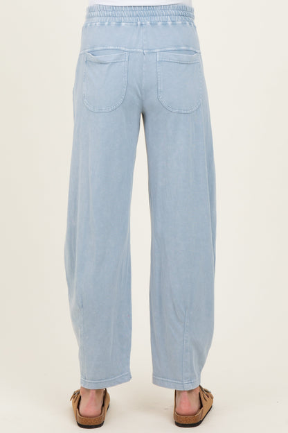 Light Blue Mineral Wash Barrel Leg Maternity Lounge Pants