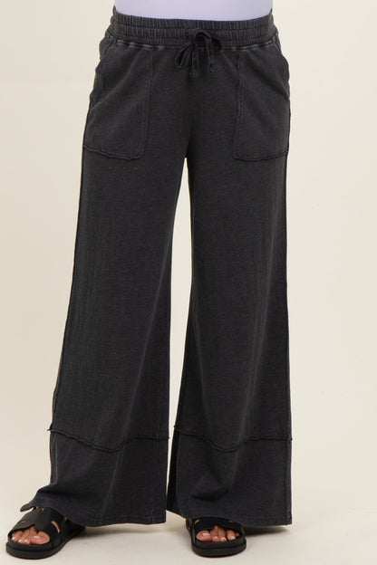 Black Mineral Wash Wide Leg Ankle Maternity Pants