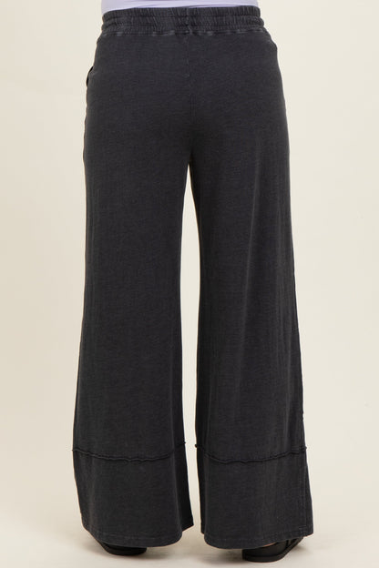 Black Mineral Wash Wide Leg Ankle Maternity Pants