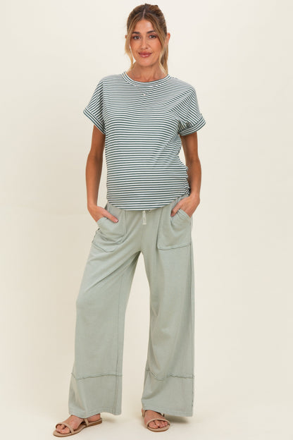 Mint Mineral Wash Wide Leg Ankle Maternity Pants