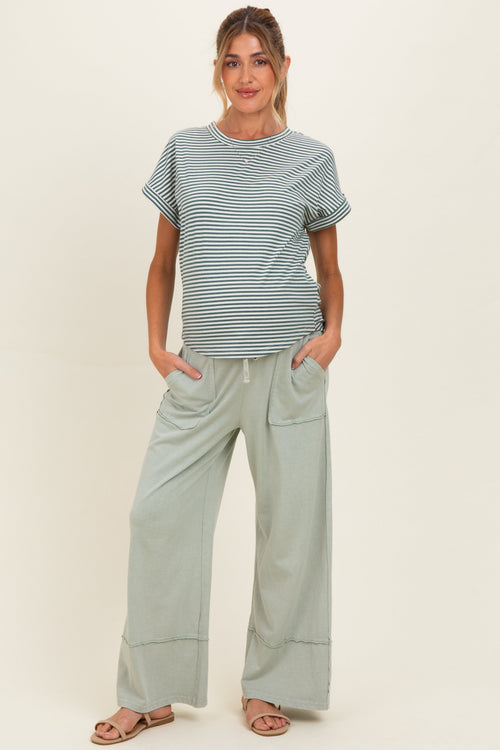 Mint Mineral Wash Wide Leg Ankle Maternity Pants