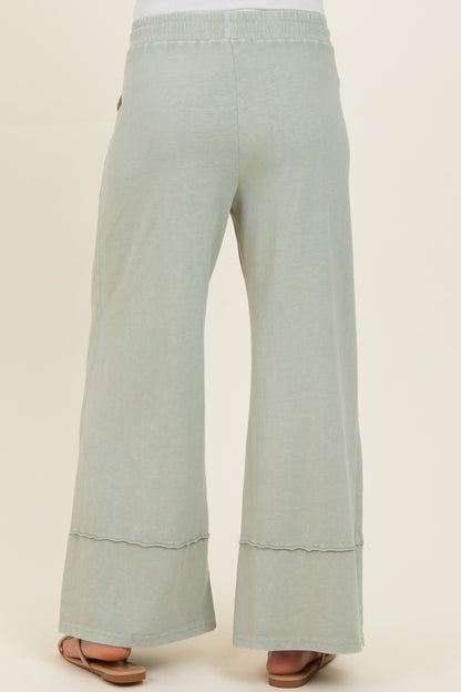 Mint Mineral Wash Wide Leg Ankle Maternity Pants