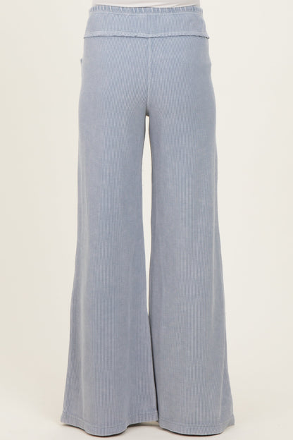 Dusty Blue Mineral Wash Waffle Knit Wide Leg Maternity Pants