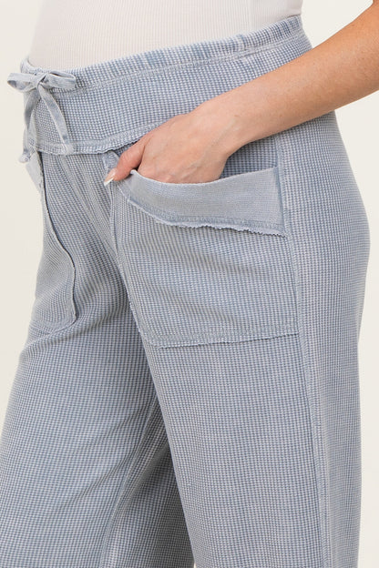 Dusty Blue Mineral Wash Waffle Knit Wide Leg Maternity Pants