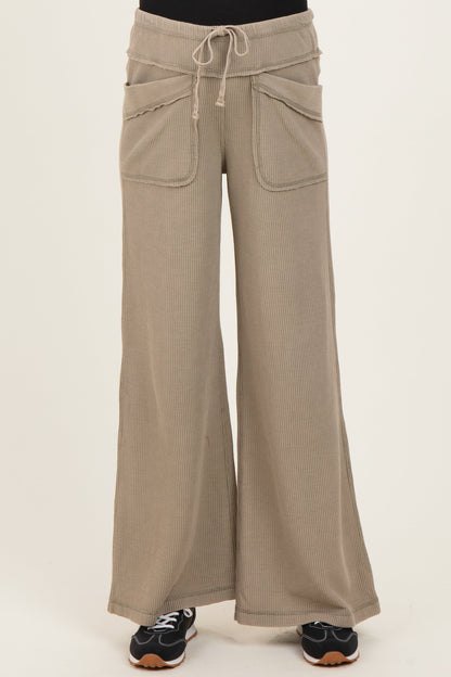 Olive Mineral Wash Waffle Knit Wide Leg Maternity Pants