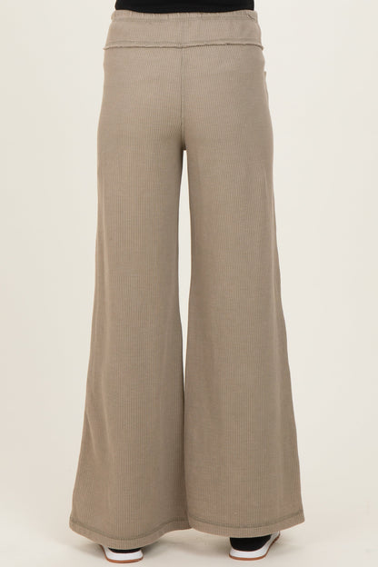 Olive Mineral Wash Waffle Knit Wide Leg Maternity Pants