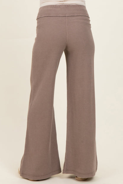 Mocha Mineral Wash Waffle Knit Wide Leg Maternity Pants