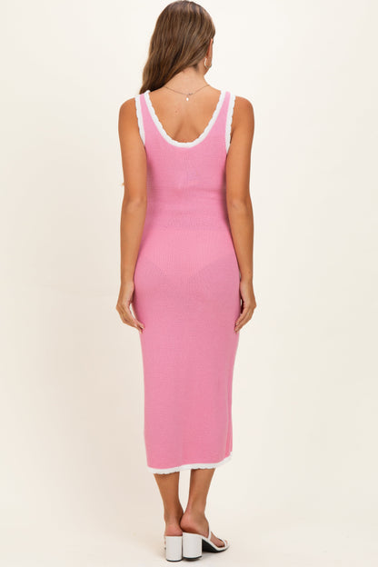 Blush Knit Sleeveless Contrast Trim Maternity Maxi Dress