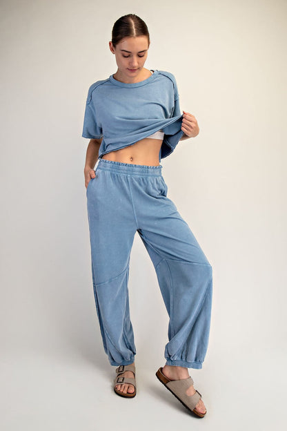 Dusty Blue Mineral Wash Terry Maternity Sweatpants