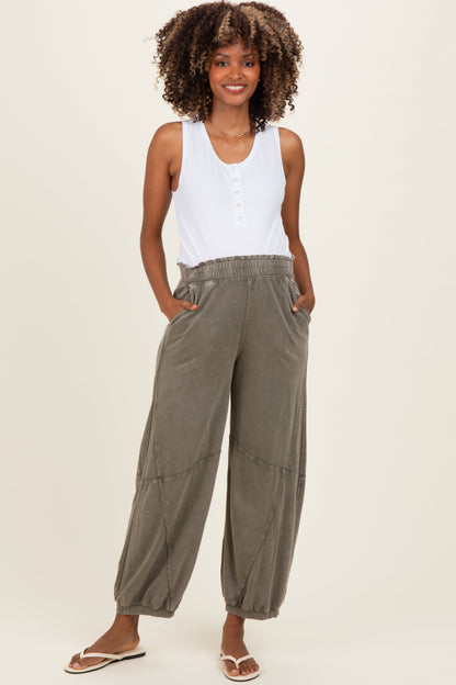 Olive Mineral Wash Terry Maternity Sweatpants