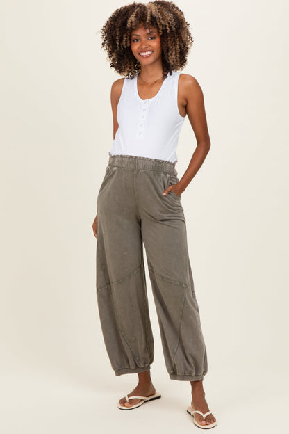 Olive Mineral Wash Terry Maternity Sweatpants
