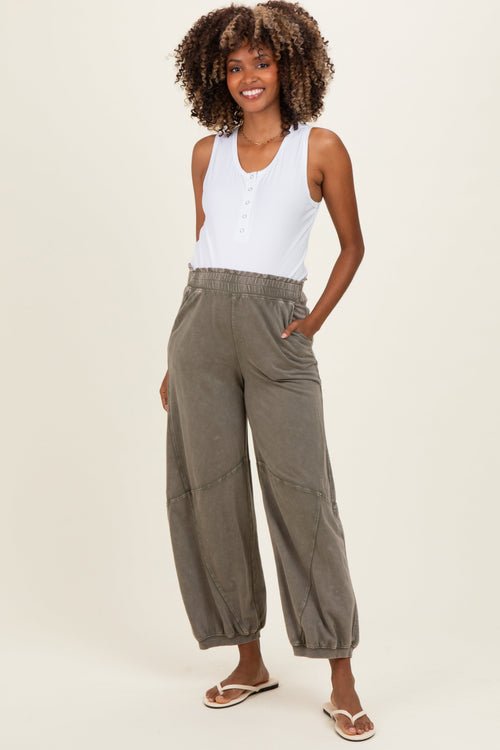 Olive Mineral Wash Terry Maternity Sweatpants