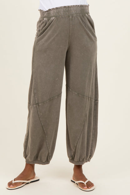 Olive Mineral Wash Terry Maternity Sweatpants