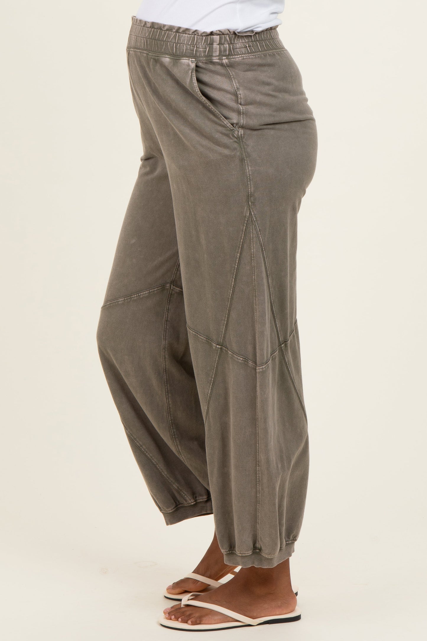 Olive Mineral Wash Terry Maternity Sweatpants