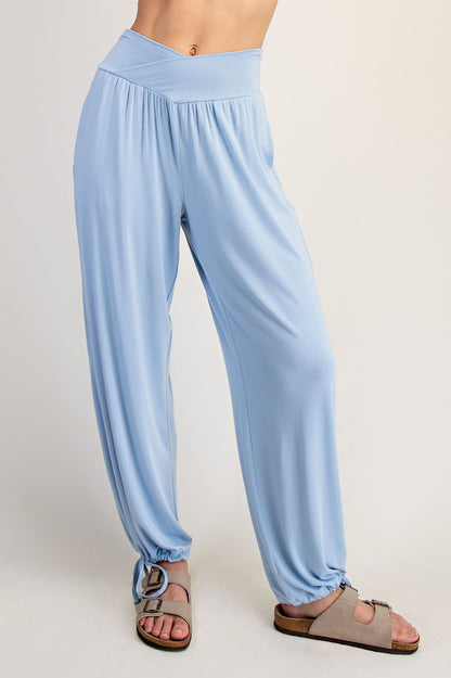 Light Blue Crossover Waist Maternity Pants