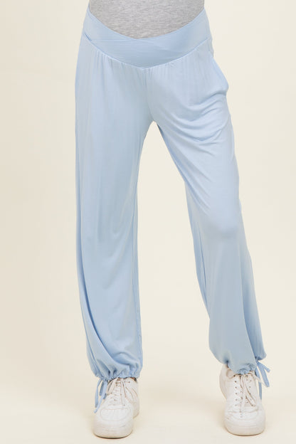 Light Blue Crossover Waist Maternity Pants
