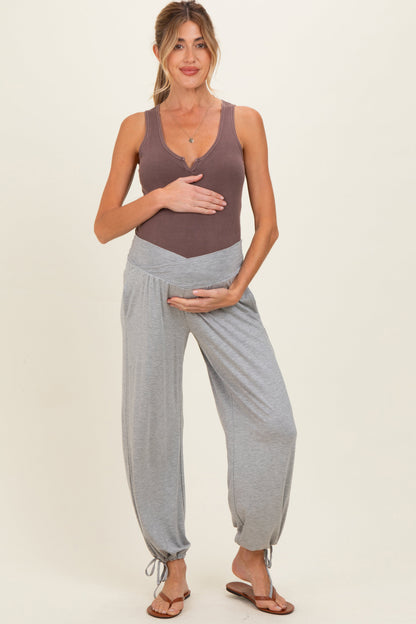 Heather Grey Crossover Waist Maternity Pants