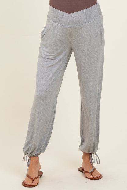 Heather Grey Crossover Waist Maternity Pants