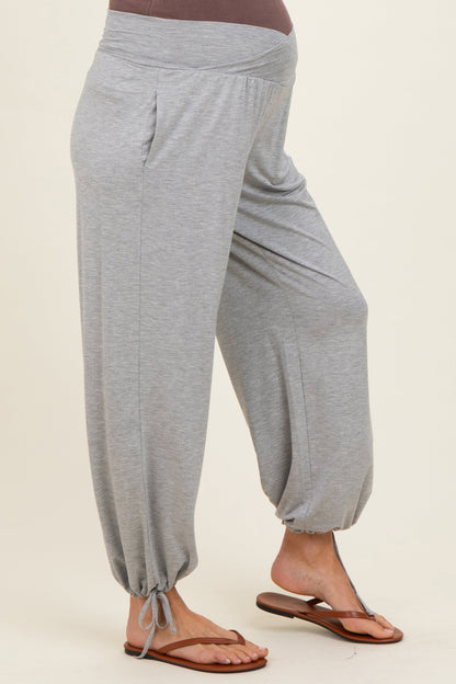 Heather Grey Crossover Waist Maternity Pants