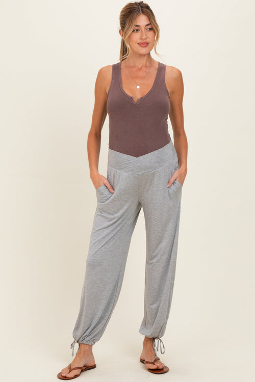 Heather Grey Crossover Waist Maternity Pants