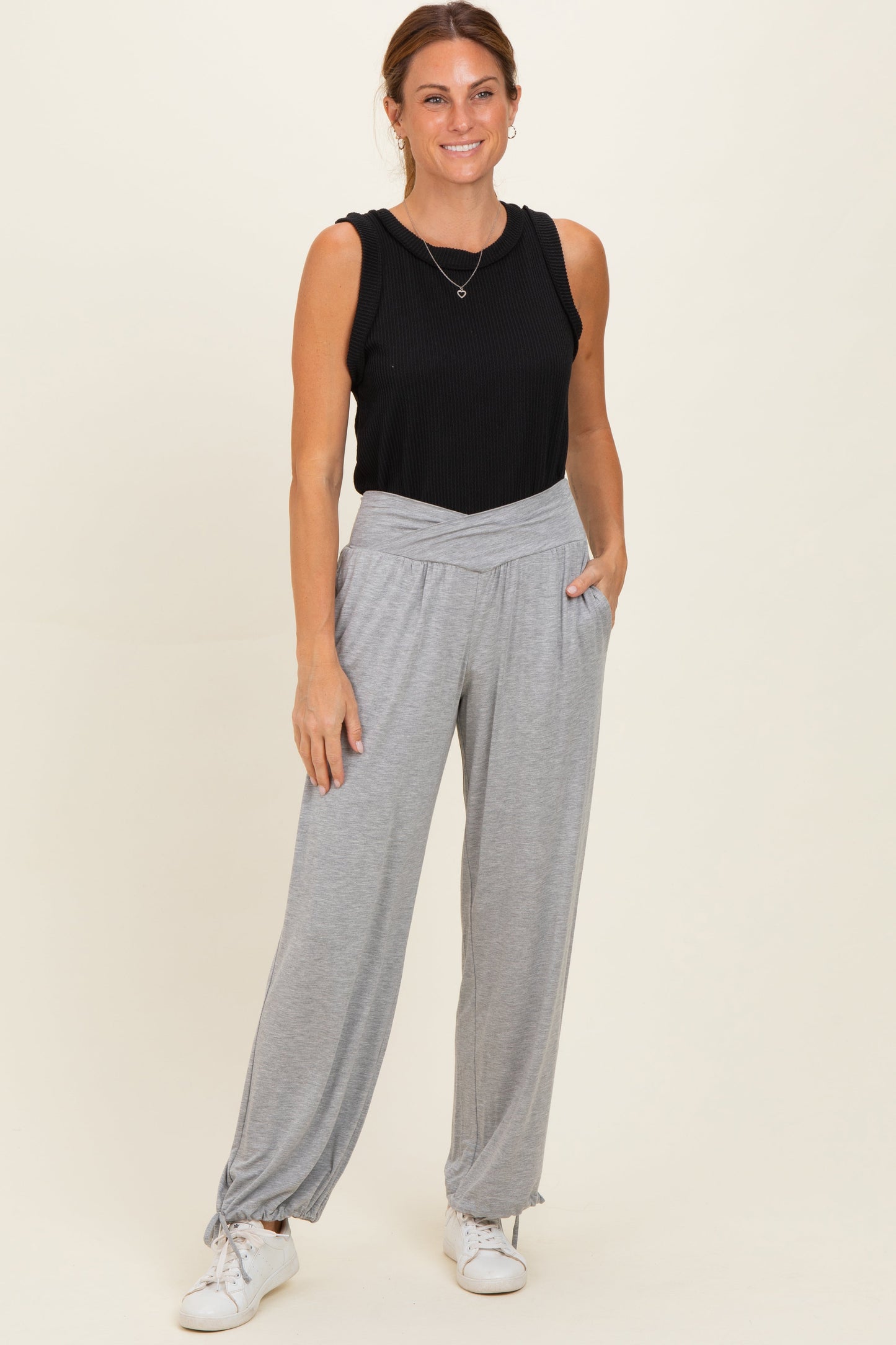 Heather Grey Crossover Waist Maternity Pants