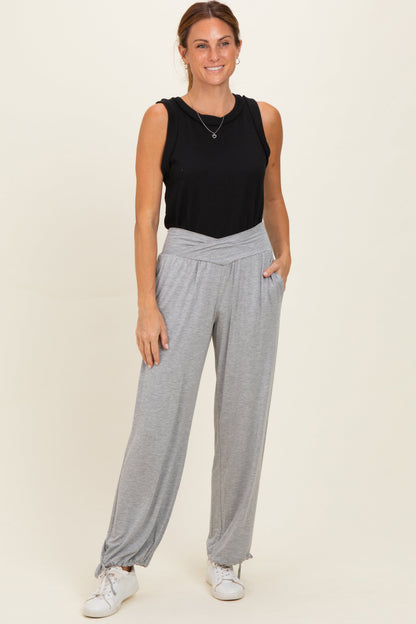 Heather Grey Crossover Waist Maternity Pants
