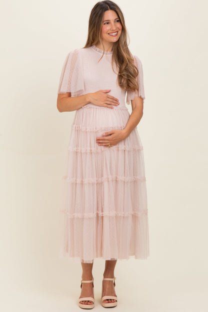 Cream Smocked Top Mesh Midi Dress