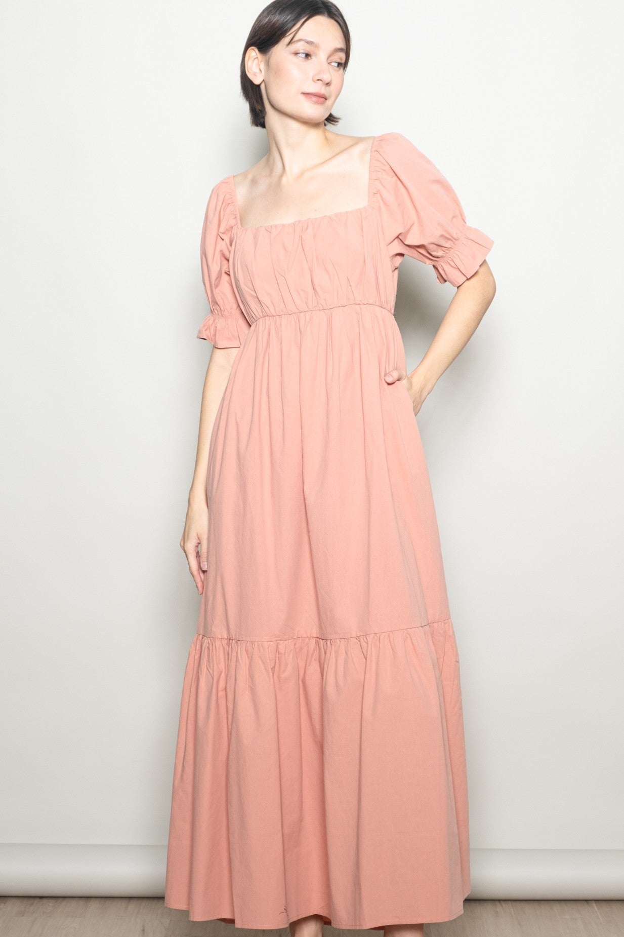 Rose Pink Open Back Ribbon Tie Maternity Maxi Dress