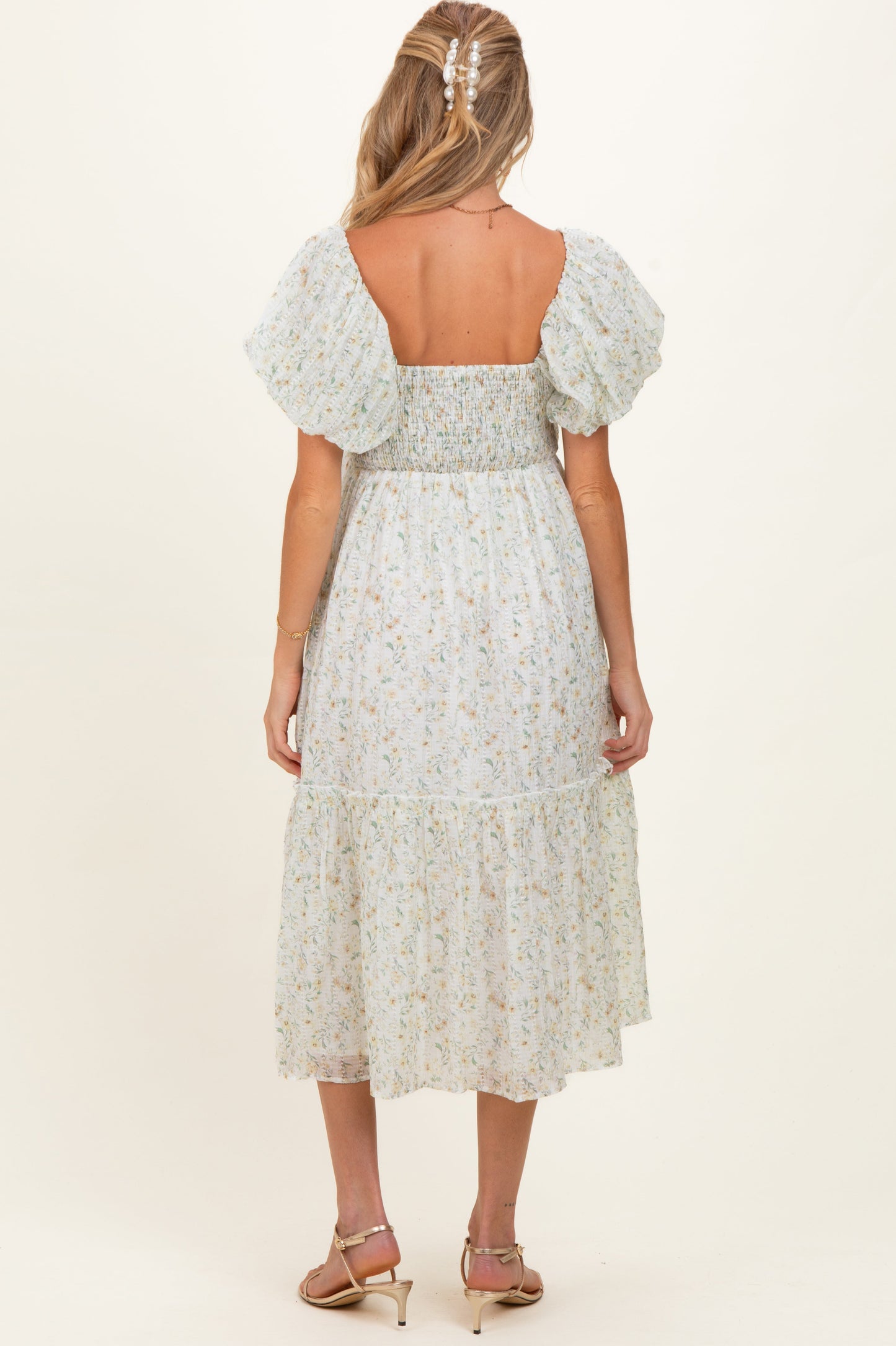 Daisy Floral Puff Sleeve Maternity Midi Dress