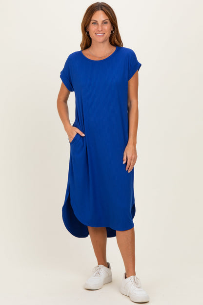 Royal Ribbed Curved Hem Maternity Midi Dress