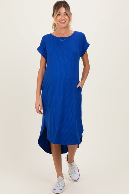 Royal Ribbed Curved Hem Maternity Midi Dress